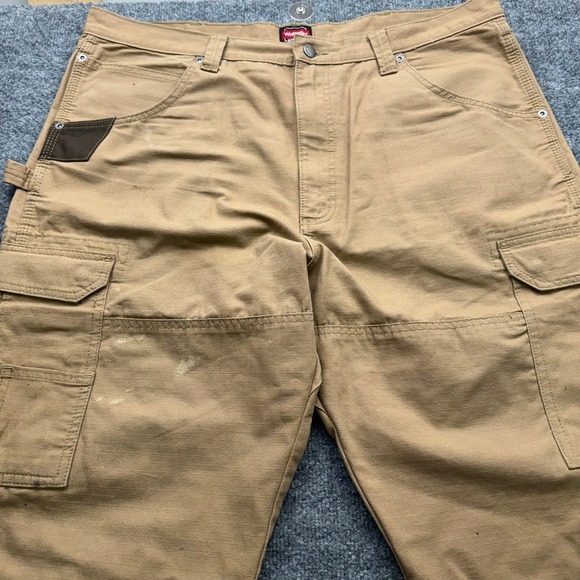 Wrangler Workwear Men's Khaki Carpenter Cargo Pants 38x34 Utility Work Pants - Picture 9 of 16